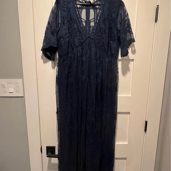 ✨Host Pick✨PinkBlush Navy Blue Lace Mesh Overlay Maternity Maxi Dress - Picture 4 of 4